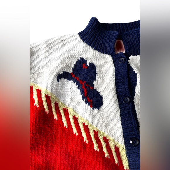 ‼️SOLD‼️ One Of A Kind Knit Handmade Western Cowboy Colour Block‎ Cardigan - Picture 11 of 14